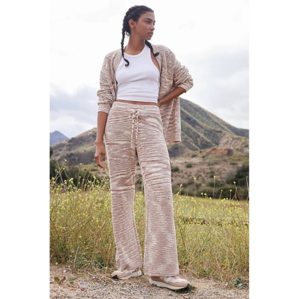NWT Spiritual Gangster Jordana Wide Leg Space Dye Knit Pants Tan White Sz Medium - Picture 2 of 10